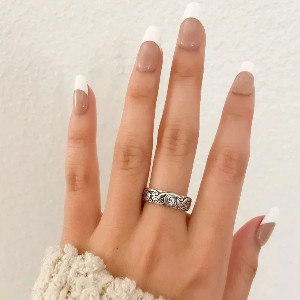 925 Sterling Silver Wave Ring Band Engraved Ring Boho Ring Minimalist Ring
